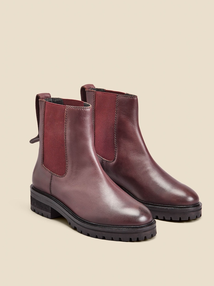 Sosandar Red Chunky Sole Leather Chelsea Boots - Image 1 of 3