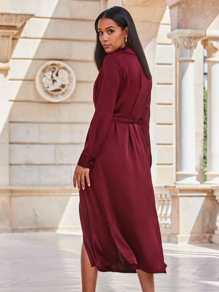 Sosandar Red Satin Utility Shirt Dress - Image 3 of 3