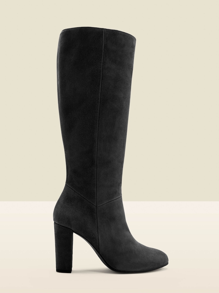 Sosandar Black Suede Zip Knee High Boots - Image 1 of 4