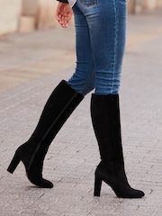 Sosandar Black Suede Zip Knee High Boots - Image 3 of 4