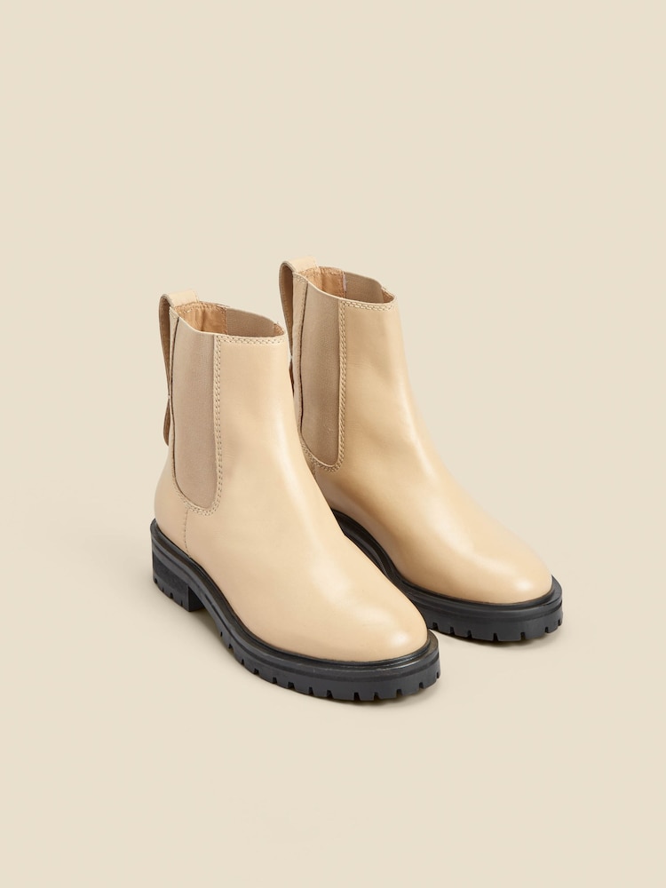Sosandar Cream Chunky Sole Leather Chelsea Boots - Image 2 of 4