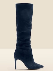 Sosandar Blue Suede Slouch Stiletto Heel Knee High Boots - Image 2 of 5