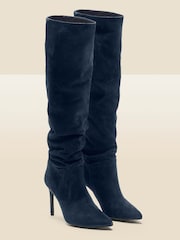 Sosandar Blue Suede Slouch Stiletto Heel Knee High Boots - Image 3 of 5