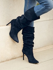 Sosandar Blue Suede Slouch Stiletto Heel Knee High Boots - Image 5 of 5