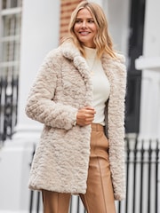 Sosandar White Texture Faux Fur Coat - Image 1 of 5
