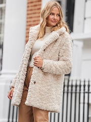 Sosandar White Texture Faux Fur Coat - Image 4 of 5