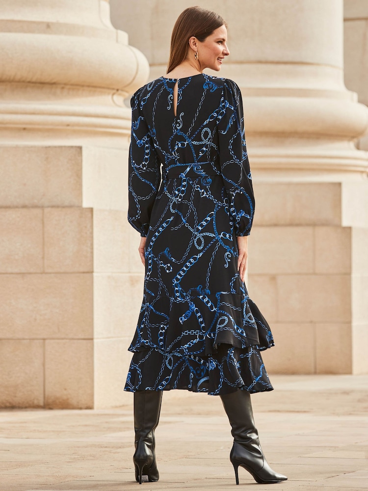 Sosandar Black Fluted Hem Fit and Flare Dress - Image 2 of 5 Sosandar Black Fluted Hem Fit and Flare Dress - Image 2 of 5