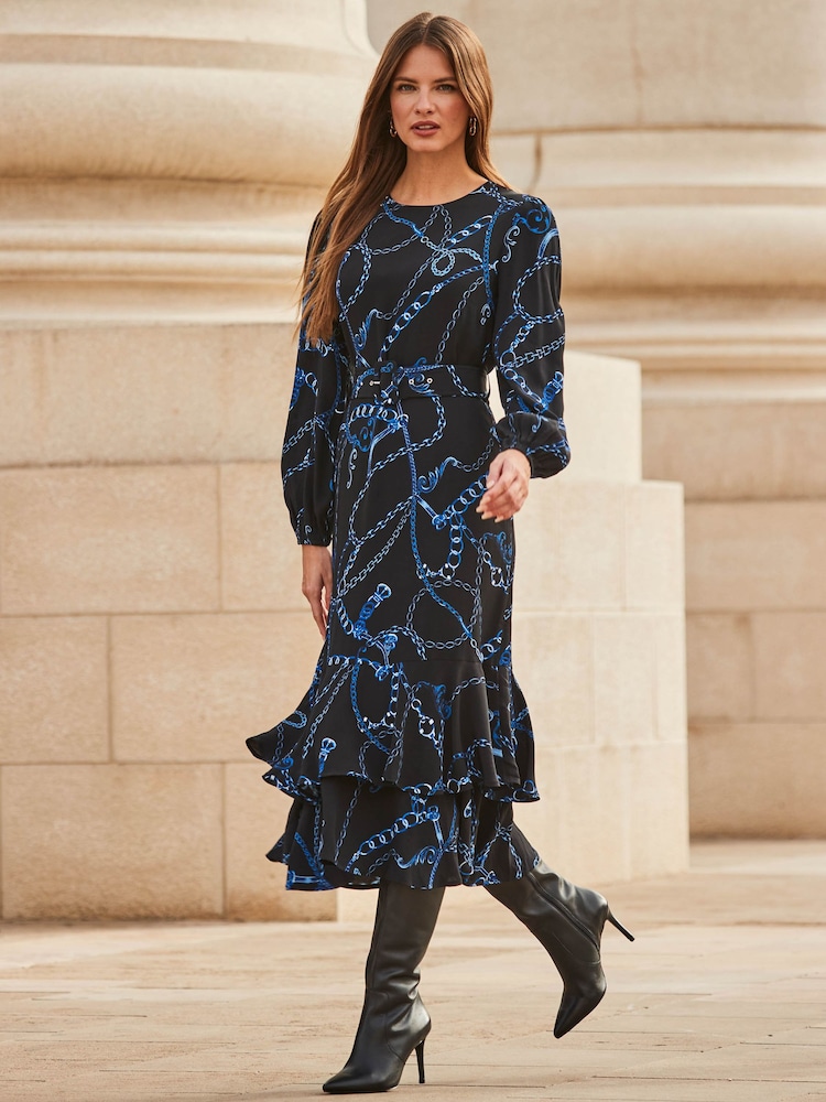 Sosandar Black Fluted Hem Fit and Flare Dress - Image 5 of 5 Sosandar Black Fluted Hem Fit and Flare Dress - Image 5 of 5