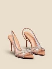Sosandar Beige Diamante Perspex Panel Pointed Toe Slingback Sandals - Image 2 of 4