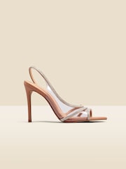 Sosandar Beige Diamante Perspex Panel Pointed Toe Slingback Sandals - Image 3 of 4