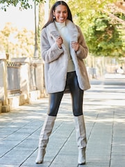 Creme - Sosandar Belle Leather Slouch Stiletto Heel Knee High Boots - Imagem 4 de 5