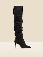 Sosandar Black Suede Slouch Stiletto Heel Over The Knee High Boot - Image 1 of 5