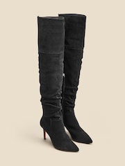Sosandar Black Suede Slouch Stiletto Heel Over The Knee High Boot - Image 2 of 5