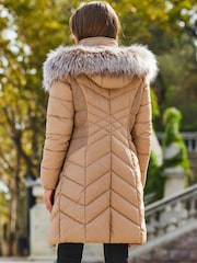 Sosandar Brown Faux Fur Shawl Collar Padded Coat - Image 2 of 5