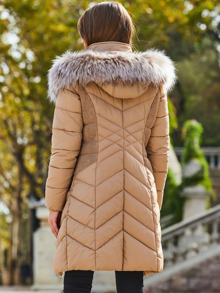 Sosandar Brown Faux Fur Shawl Collar Padded Coat - Image 2 of 5