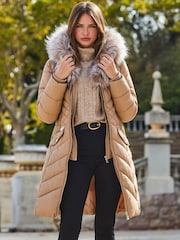 Sosandar Brown Faux Fur Shawl Collar Padded Coat - Image 4 of 5