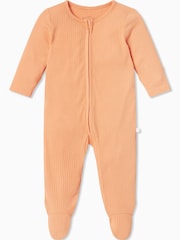 MORI Organic Cotton & Bamboo Ribbed Zip Up Sleepsuit - Image 1 of 5