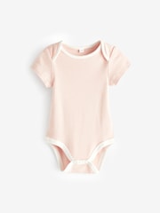 MORI Pink Cotton Stripe Short Sleeve Envelope Neckline Bodysuit - Image 1 of 1
