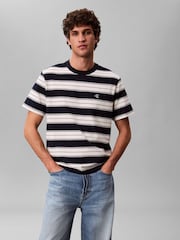 Calvin Klein Blue Cotton Stretch Stripe T-Shirt - Image 1 of 5