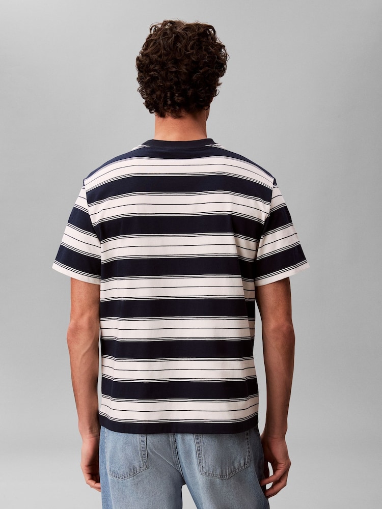 Calvin Klein Blue Cotton Stretch Stripe T-Shirt - Image 2 of 5
