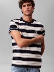 Calvin Klein Blue Cotton Stretch Stripe T-Shirt - Image 3 of 5