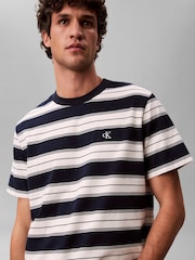 Calvin Klein Blue Cotton Stretch Stripe T-Shirt - Image 4 of 5