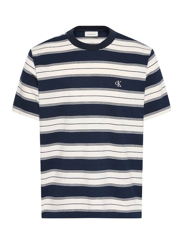 Calvin Klein Blue Cotton Stretch Stripe T-Shirt - Image 5 of 5
