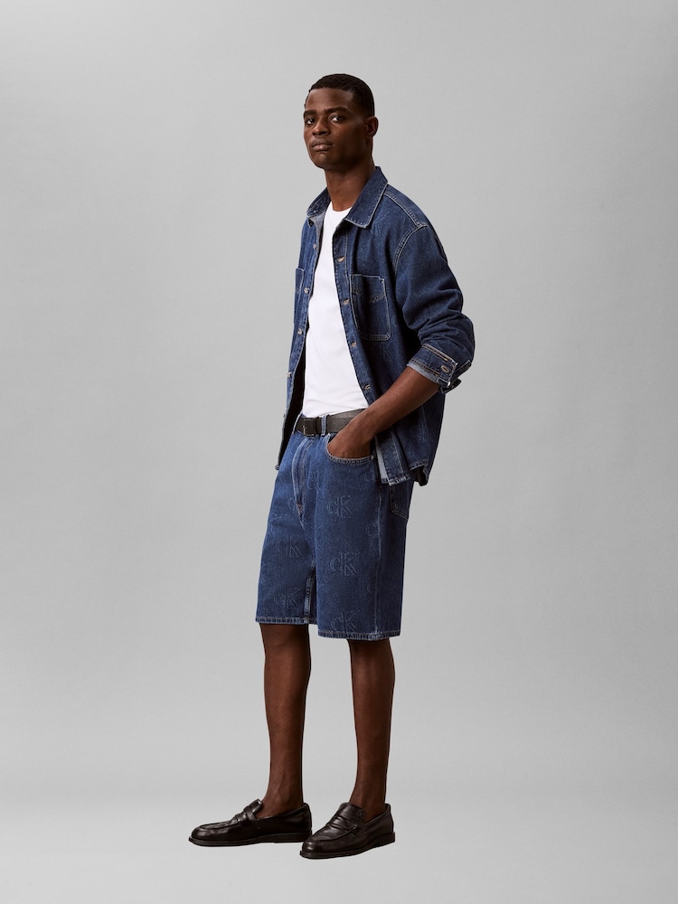 Calvin Klein Blue 90s Logo Denim Shorts - Image 1 of 5 Calvin Klein Blue 90s Logo Denim Shorts - Image 1 of 5