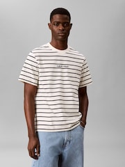 Calvin Klein Cream Relaxed Stripe Logo T-Shirt - Image 1 of 5