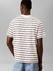 Calvin Klein Cream Relaxed Stripe Logo T-Shirt - Image 2 of 5