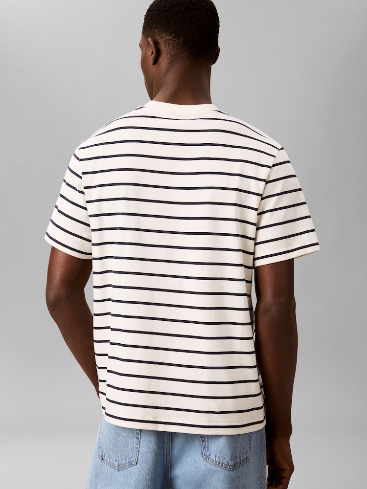 Calvin Klein Cream Relaxed Stripe Logo T-Shirt - Image 2 of 5