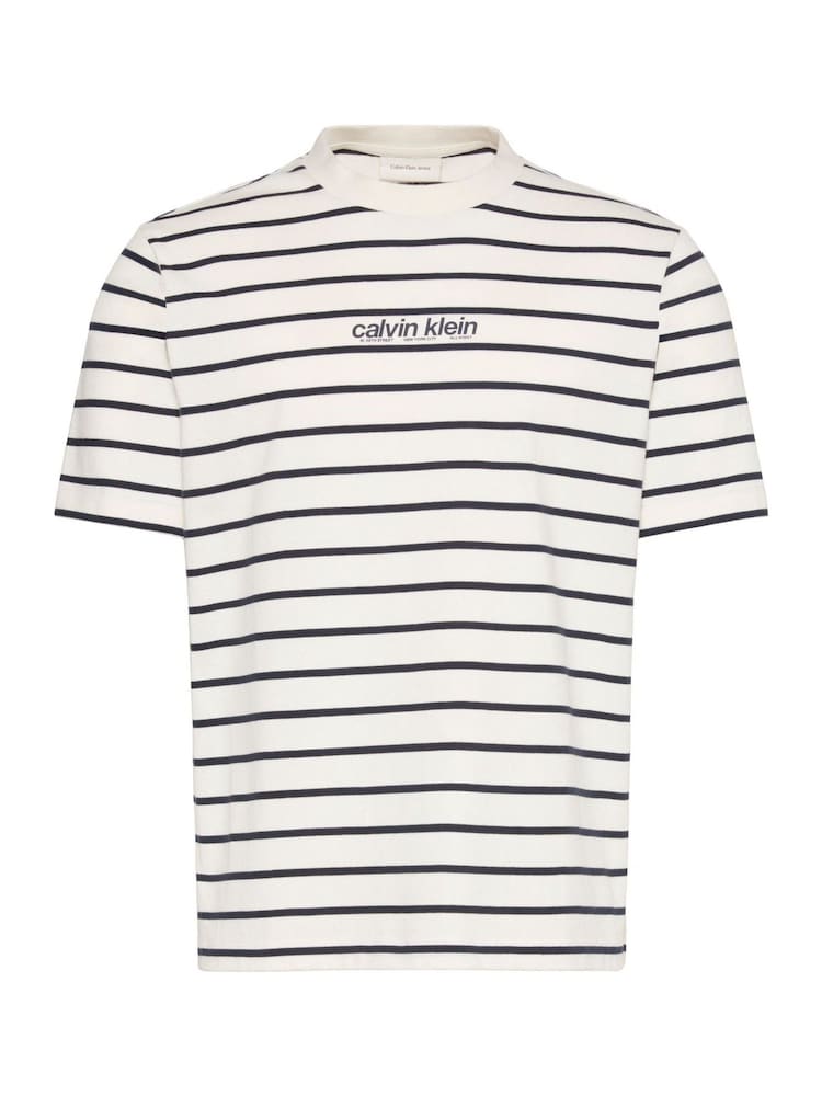 Calvin Klein Cream Relaxed Stripe Logo T-Shirt - Image 5 of 5