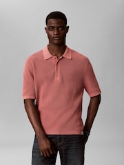 Calvin Klein Pink Cotton Waffle Knit Polo Shirt - Image 1 of 6
