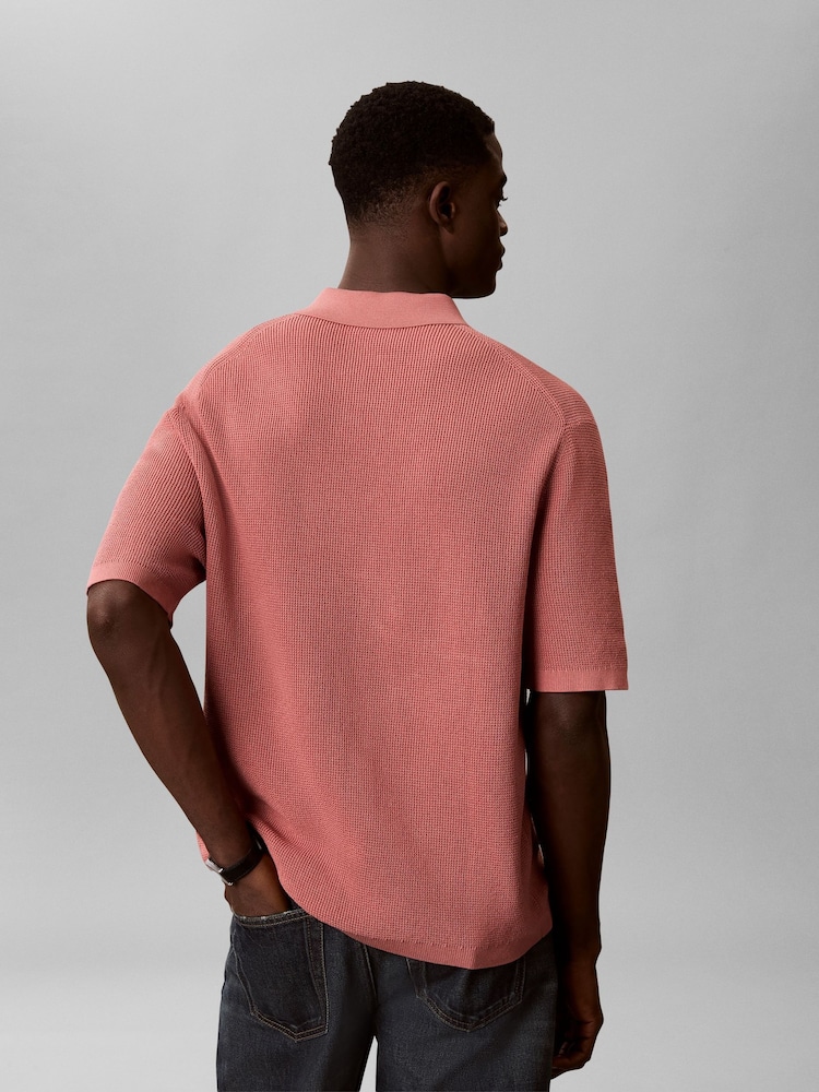 Calvin Klein Pink Cotton Waffle Knit Polo Shirt - Image 2 of 6