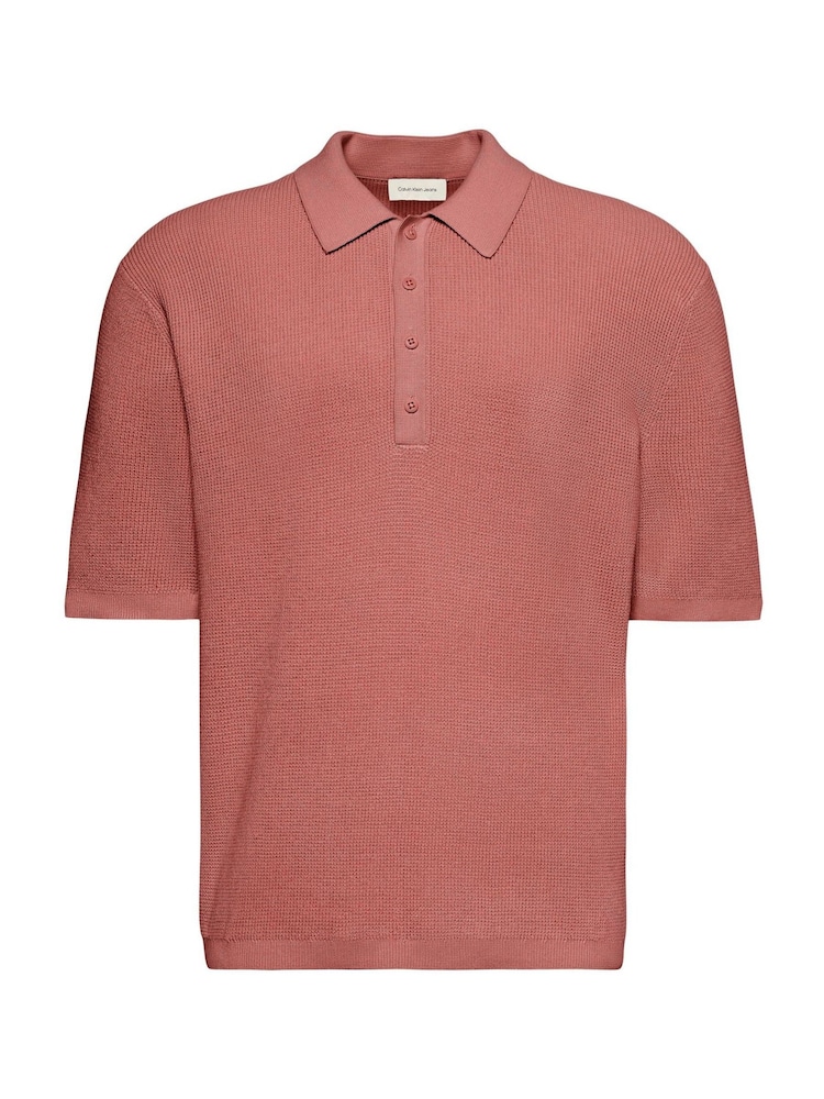 Calvin Klein Pink Cotton Waffle Knit Polo Shirt - Image 6 of 6