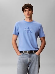 Calvin Klein Blue Washed Cotton Monogram T-Shirt - Image 1 of 6