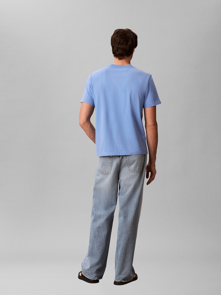 Calvin Klein Blue Washed Cotton Monogram T-Shirt - Image 2 of 6 Calvin Klein Blue Washed Cotton Monogram T-Shirt - Image 2 of 6