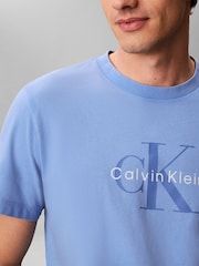 Calvin Klein Blue Washed Cotton Monogram T-Shirt - Image 3 of 6