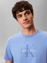 Calvin Klein Blue Washed Cotton Monogram T-Shirt - Image 4 of 6