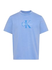 Calvin Klein Blue Washed Cotton Monogram T-Shirt - Image 6 of 6