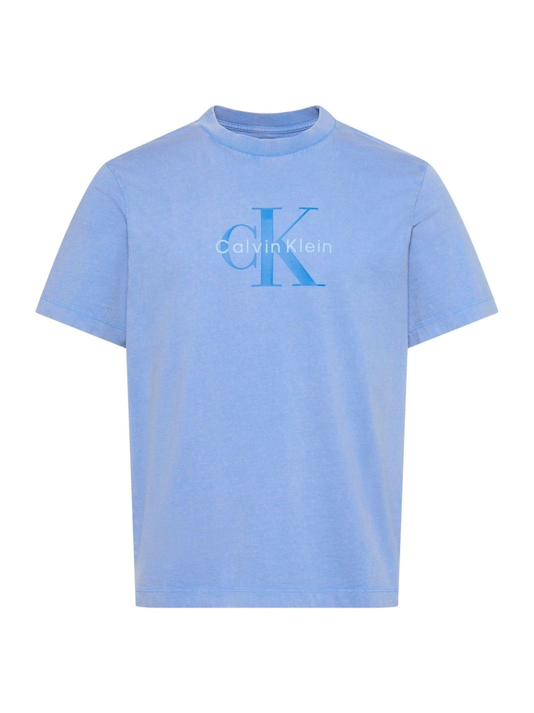 Calvin Klein Blue Washed Cotton Monogram T-Shirt - Image 6 of 6 Calvin Klein Blue Washed Cotton Monogram T-Shirt - Image 6 of 6
