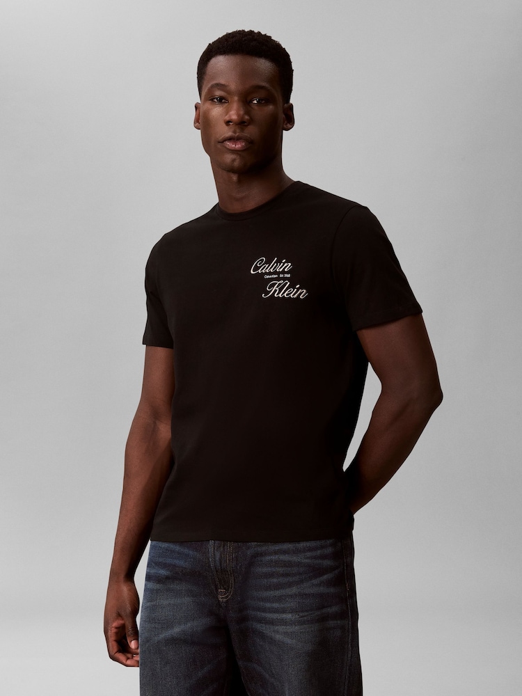 Calvin Klein Black Embroidered Logo T-Shirt - Image 1 of 5