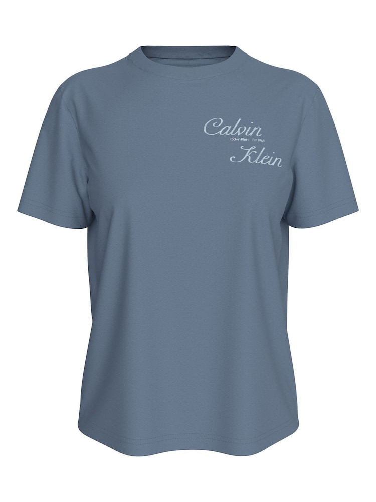 Calvin Klein Blue Embroidered Logo T-Shirt - Image 1 of 1
