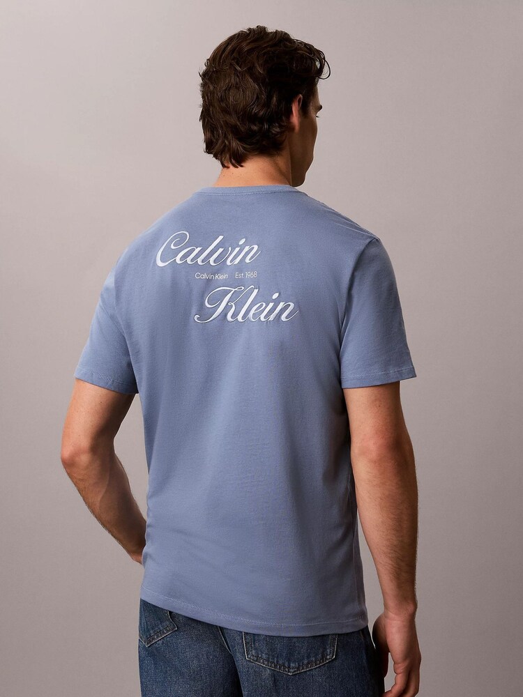 Calvin Klein Blue Embroidered Logo T-Shirt - Image 2 of 7 Calvin Klein Blue Embroidered Logo T-Shirt - Image 2 of 7