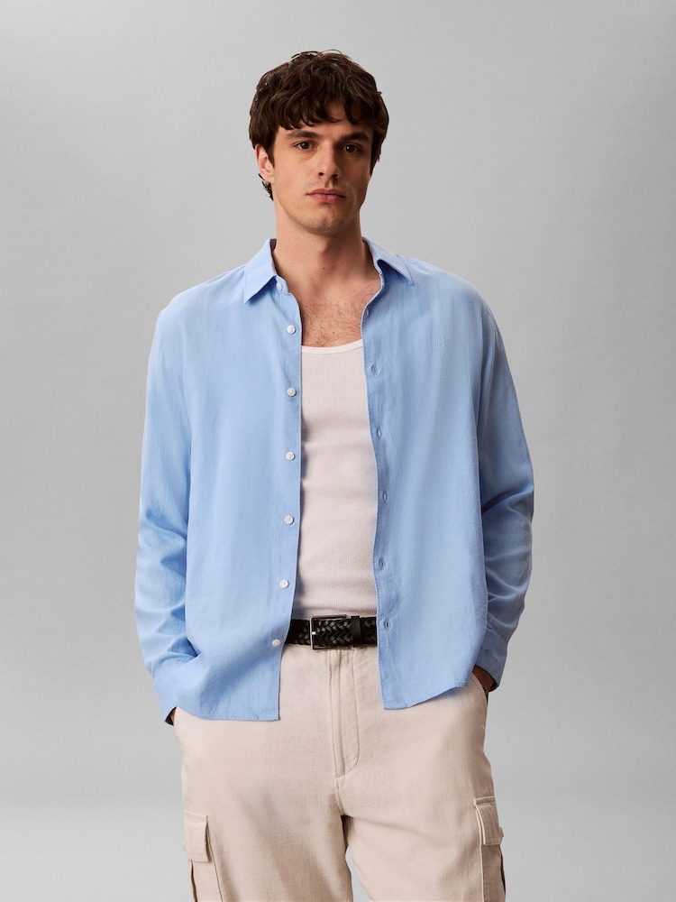 Calvin Klein Blue Stretch Woven Shirt - Image 1 of 6