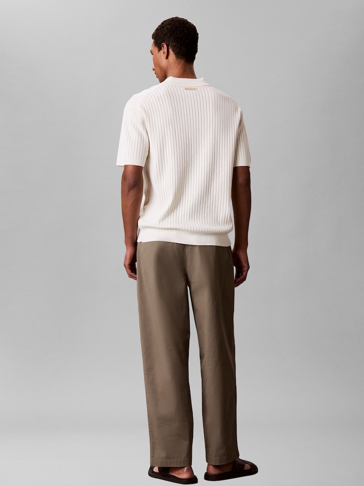 Calvin Klein Cream Soft Pointelle Knit Polo Shirt - Image 2 of 6 Calvin Klein Cream Soft Pointelle Knit Polo Shirt - Image 2 of 6