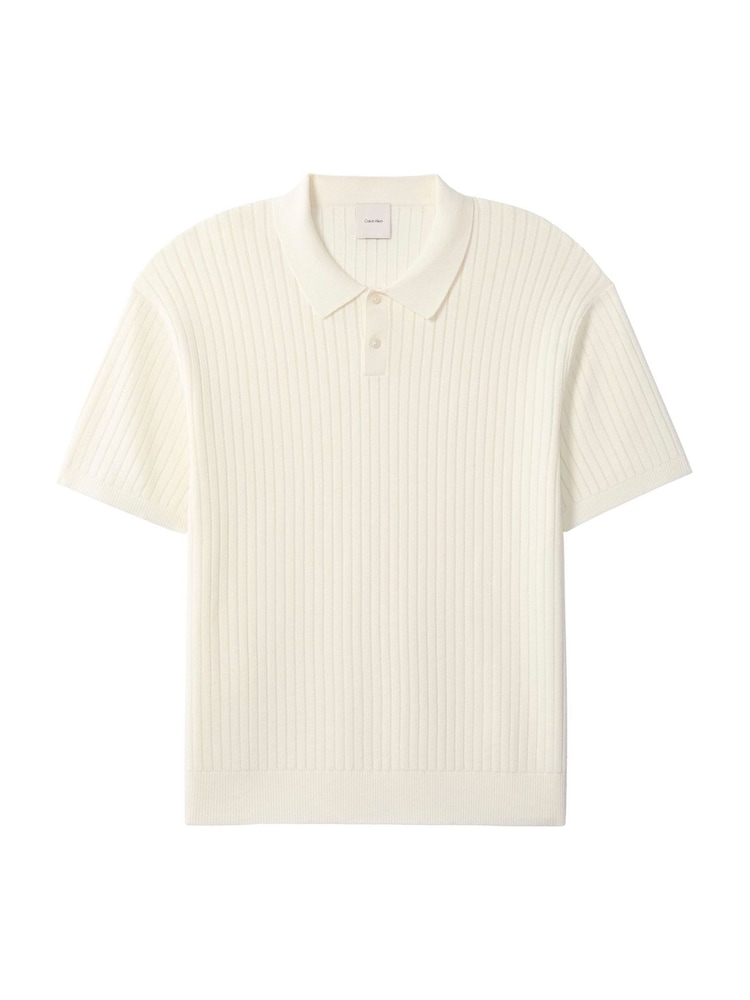 Calvin Klein Cream Soft Pointelle Knit Polo Shirt - Image 6 of 6 Calvin Klein Cream Soft Pointelle Knit Polo Shirt - Image 6 of 6