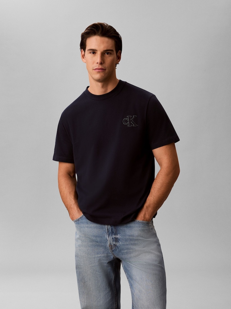 Calvin Klein Blue Relaxed Embossed Logo T-Shirt - Image 1 of 6
