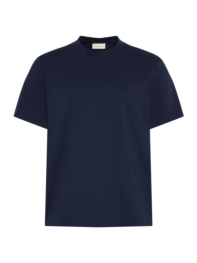 Calvin Klein Blue Relaxed Embossed Logo T-Shirt - Image 6 of 6