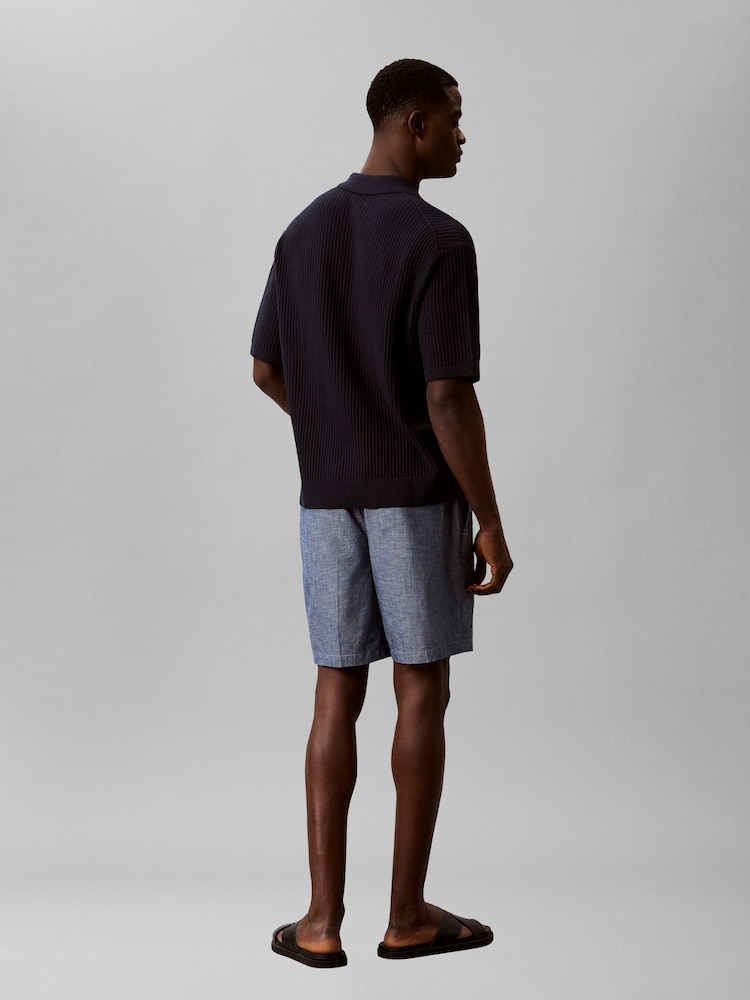 Calvin Klein Blue Cotton Chambray Drawstring Shorts - Image 2 of 6 Calvin Klein Blue Cotton Chambray Drawstring Shorts - Image 2 of 6